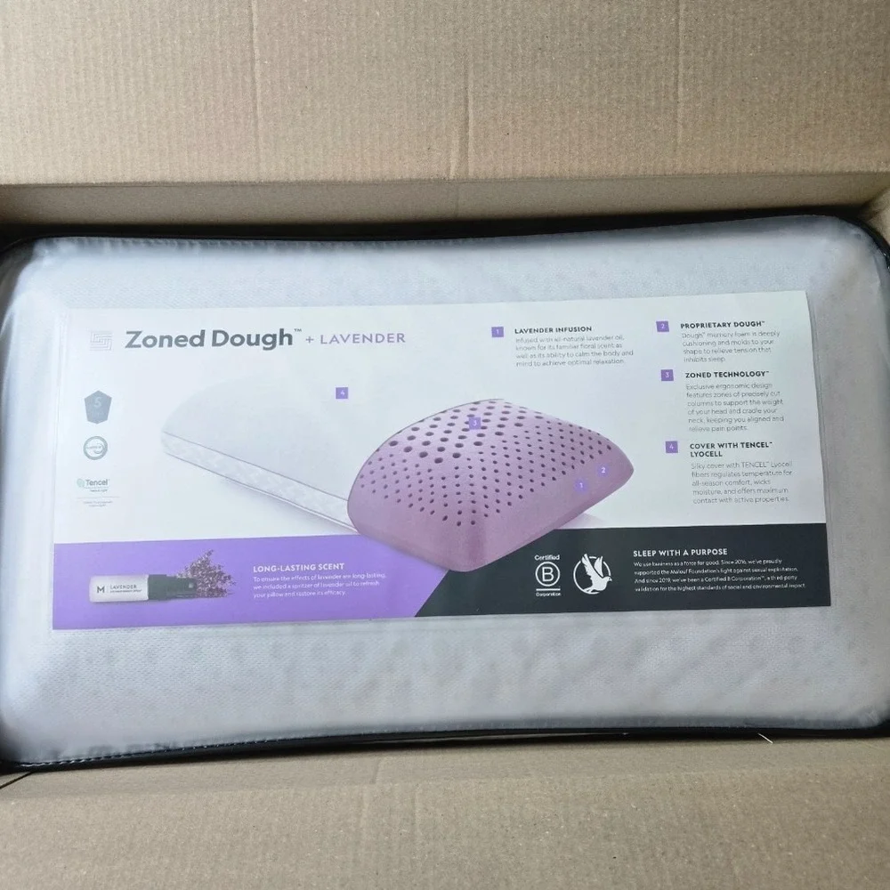 MALOUF Zoned Dough Memory‎ Foam Pillow Queen Lavender Aromatherapy Spray